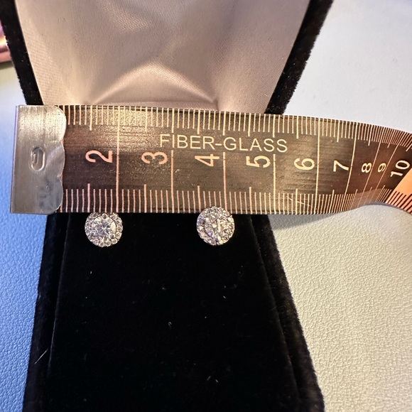 Diamond Halo Round Brilliant Stud Earrings 1.00 Ct TW 14K White Gold - Picture 8 of 8